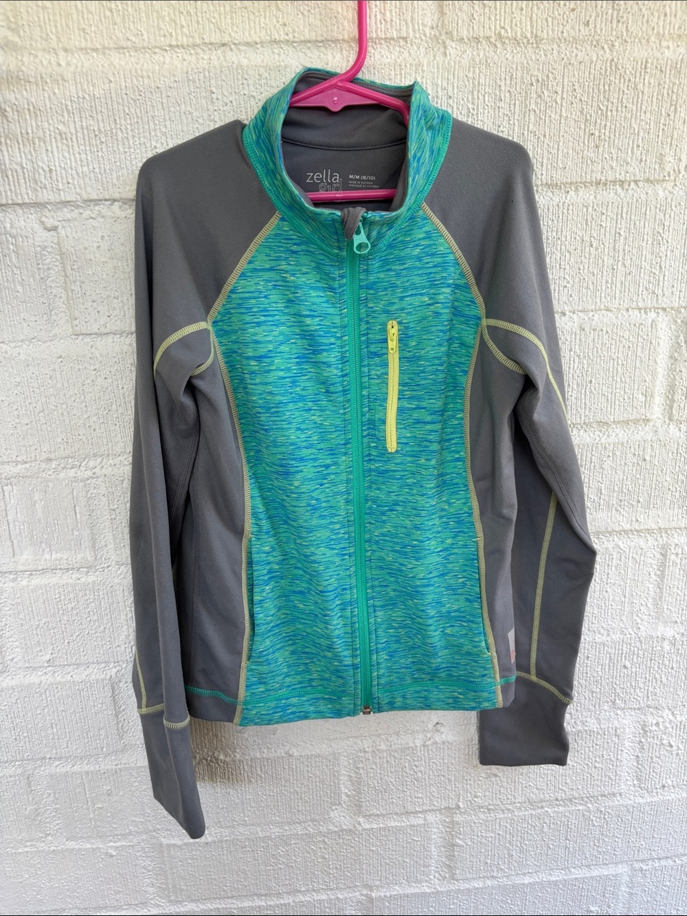 Zella Girl Zip Up Teal Thumb Hole Jacket sz M/8/10